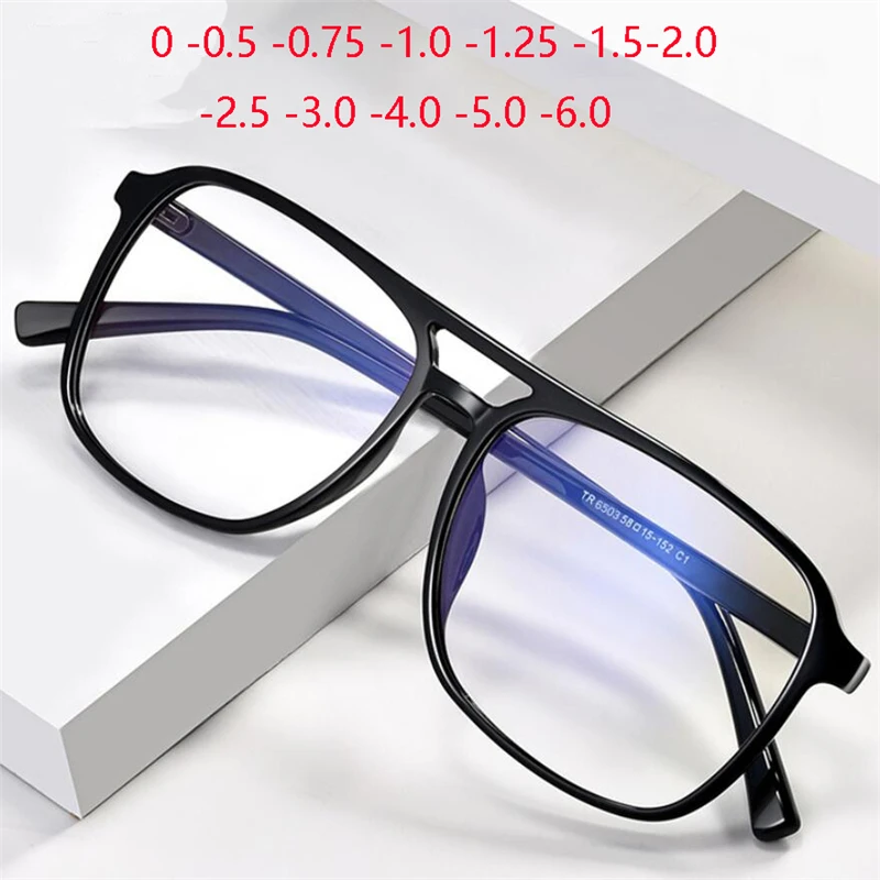 Quadratisch fertige Myopie-Brille, Anti-Blaulicht, großer Rahmen, Doppelstrahl-Myopie, Lunettes, Dioptrien 0 – 0,5 – 0,75 – 1,0 – 2,0 – 2,5 T – 6,0 Image