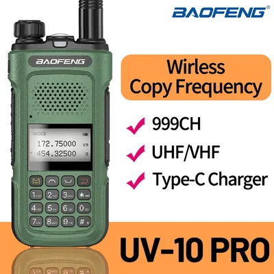 Baofeng UV-10R Pro Typ-C Ladegerät Walkie Talkie Zwei-Wege-Radio Dual Band V/UHF 999CH Handheld für Camping Jagd Wandern Reisen