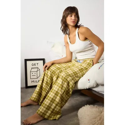 BDG Contrast Brushed Pyjama Pants - Green M at Urban Outfitters