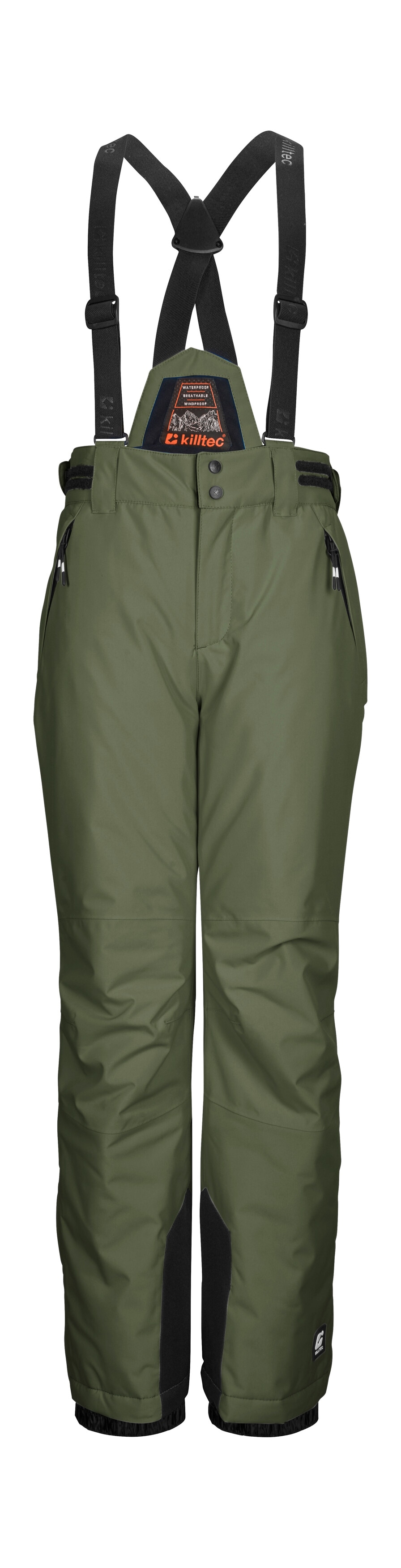Skihose KILLTEC "KSW 214 BYS SKI PNTS", Kinder, Gr. 128, Normalgrößen, grün (olivgrün), Oberstoff: 100% Polyester, Futter: 100% Polyester, Füllung: 100% Polyester, Hosen, Wasserdichte, atmungsaktive Skihose mit verstellbarem Latz. Image
