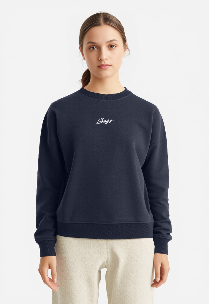 Sweatshirt BOSS ORANGE "Esweaty Premium Damenmode", Damen, Gr. XL (42), dunkelblau 408, Sweatware, Obermaterial: 100% Baumwolle, unifarben, hüftlang, Rundhals, Rippbündchen, Sweatshirts Sweatshirt, im Oversized Look