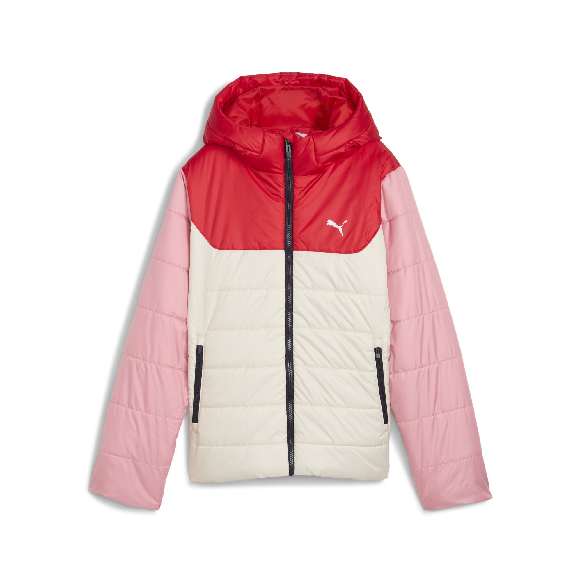 Winterjacke PUMA "Essentials Wattierte Kapuzenjacke Jugendliche", Kinder, Gr. 128, weiß (alpine snow weiß), Obermaterial: 100% Polyester; Futter: 100% Polyester; Füllung: 100% Polyester; Seitentasche – Unten: 100% Polyester, Jacken Image