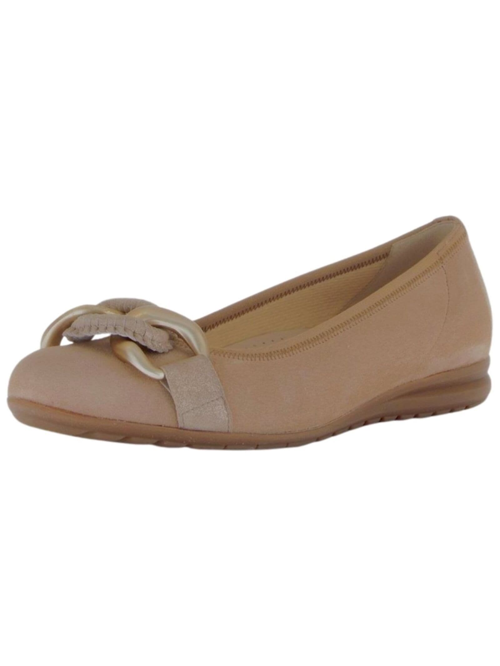 Ballerina GABOR COMFORT "Gabor Comfort Ballerinas Veloursleder", Damen, Gr. 38,5, beige (sand), Veloursleder, Casual, Schuhe