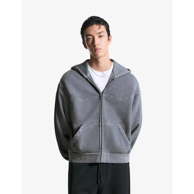 Bershka Cropped Boxy Fit Zip-Up Sweatshirt Men Xs Grey