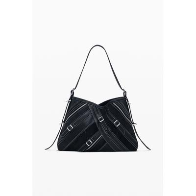 Medium faux leather bag with buckles