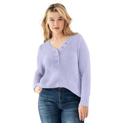 Plus Size Women's Button Y-neck Sweater by ellos in Lavender Mist (Size 2X)