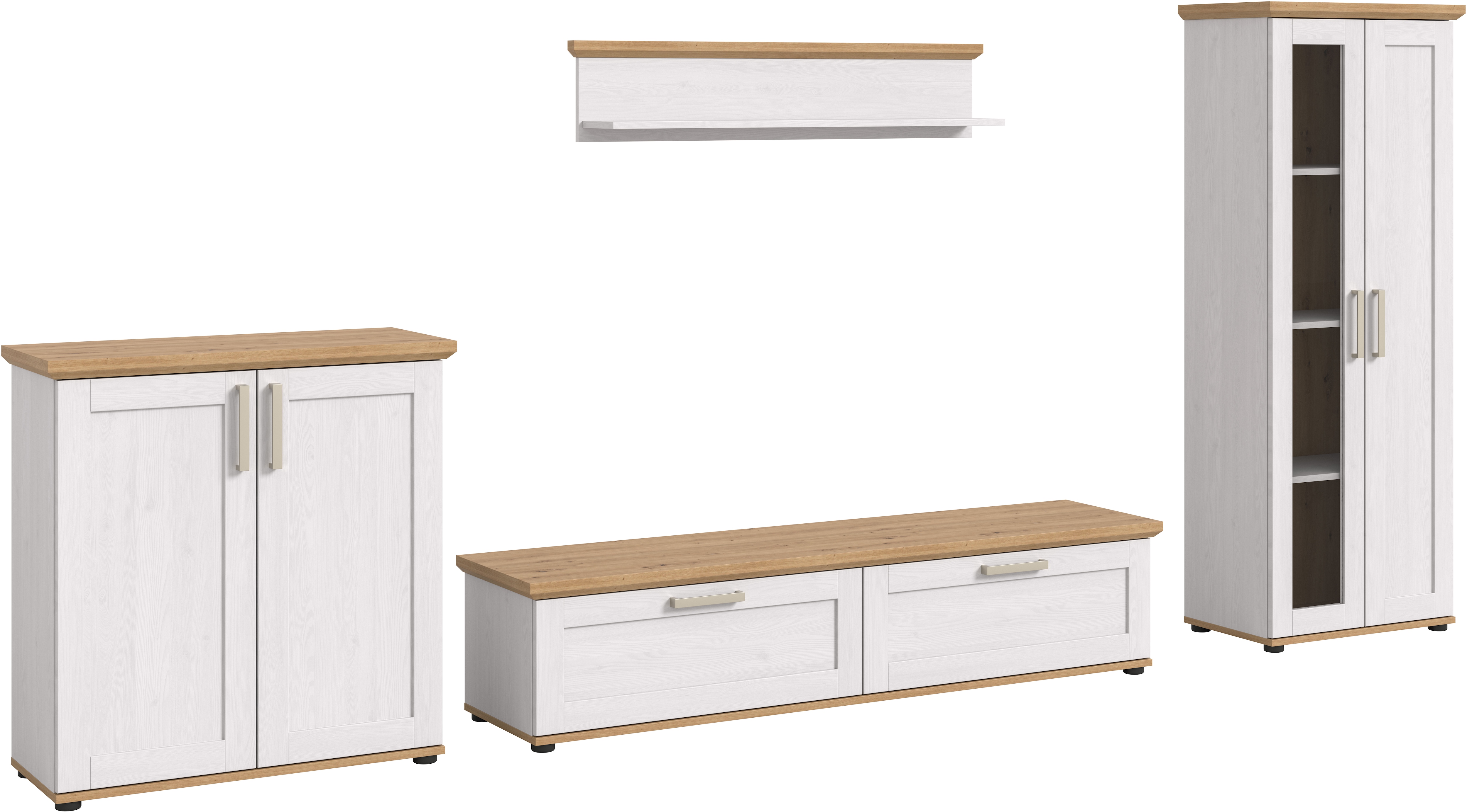 Wohnwand HOME AFFAIRE "Cosenza", sibu lärche nachbildung, B:336cm H:161cm T:40cm, Kastenmöbel-Sets, Wohnwand, Cosenza, Breite: 336 cm, Vitrine, Highboard, Lowboard, Wandboard