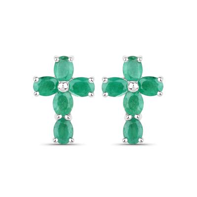 Vira Jewels Ohrringe Silber 925 rhodiniert Kreuz-Motiv mit echten Smaragd-Steinen Image