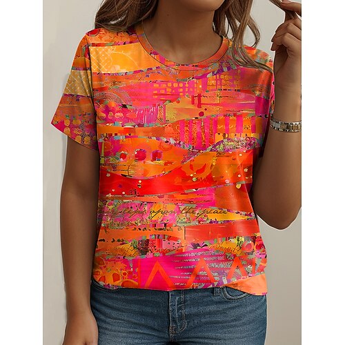 Per donna Taglia grossa Top Maglietta Grafico Astratto Stampato Manica Corta Girocollo Casual Quotidiano Poliestere Estate Primavera Bianco Blu