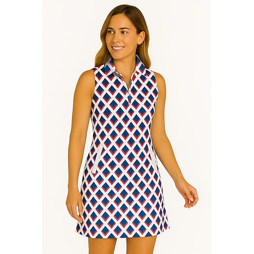 Per donna Geometrico Abito da tennis Abito da golf Abito senza maniche Senza Maniche Cerniera Protezione UV Elastico Traspirante Tennis Golf Badminton Colletto Polo Vestito Giallo Blu Viola