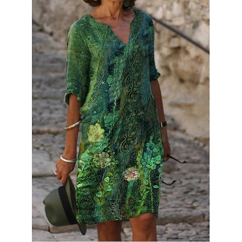 vestito casual da donna abito etnico tubino abito midi leopardo nero bianco mezza manica stampa floreale estate primavera scollo a v basic quotidiano vacanza weekend 2023 s m l xl xxl 3xl