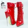 Frauen 7 Zoll Thin High Heel Wrap Strap Ankle Fetisch Ballett Stiefel Rote Kurze Stiefel Mit Schloss 18CM Metall stiletto Große Größe Schuhe