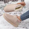 Frauen Einfarbig Dicken Plüsch Schnee Stiefel Bequeme Warme Flache Stiefeletten Frau Winter Casual Slip Auf Baumwolle Schuhe Plus größe