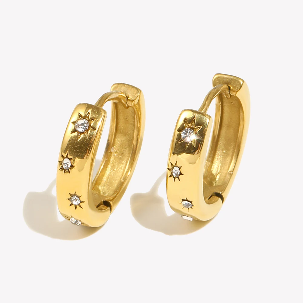 E.B.belle Kleine Größe Chunky Creolen Blingbling Kristall Zirkon Stein Huggies Ohrringe Für Frau Edelstahl Ohrring