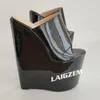 LAIGZEM Frauen Pumpen Keile Slip auf Peep Toe 22 CM High Heels Maultiere Party Damen Höhe Erhöhen Schuhe Frau Große größe 41 44 48