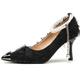 Women's Protective Fairy Feather Pointed Heels with Pearl Chain Ankle Strap & Diamond Butterfly 5cm/7.5cm Stiletto Cotton Blend Slip-Resistant Sole Sizes 34-44,Black(Heel:7.5cm),6 UK
