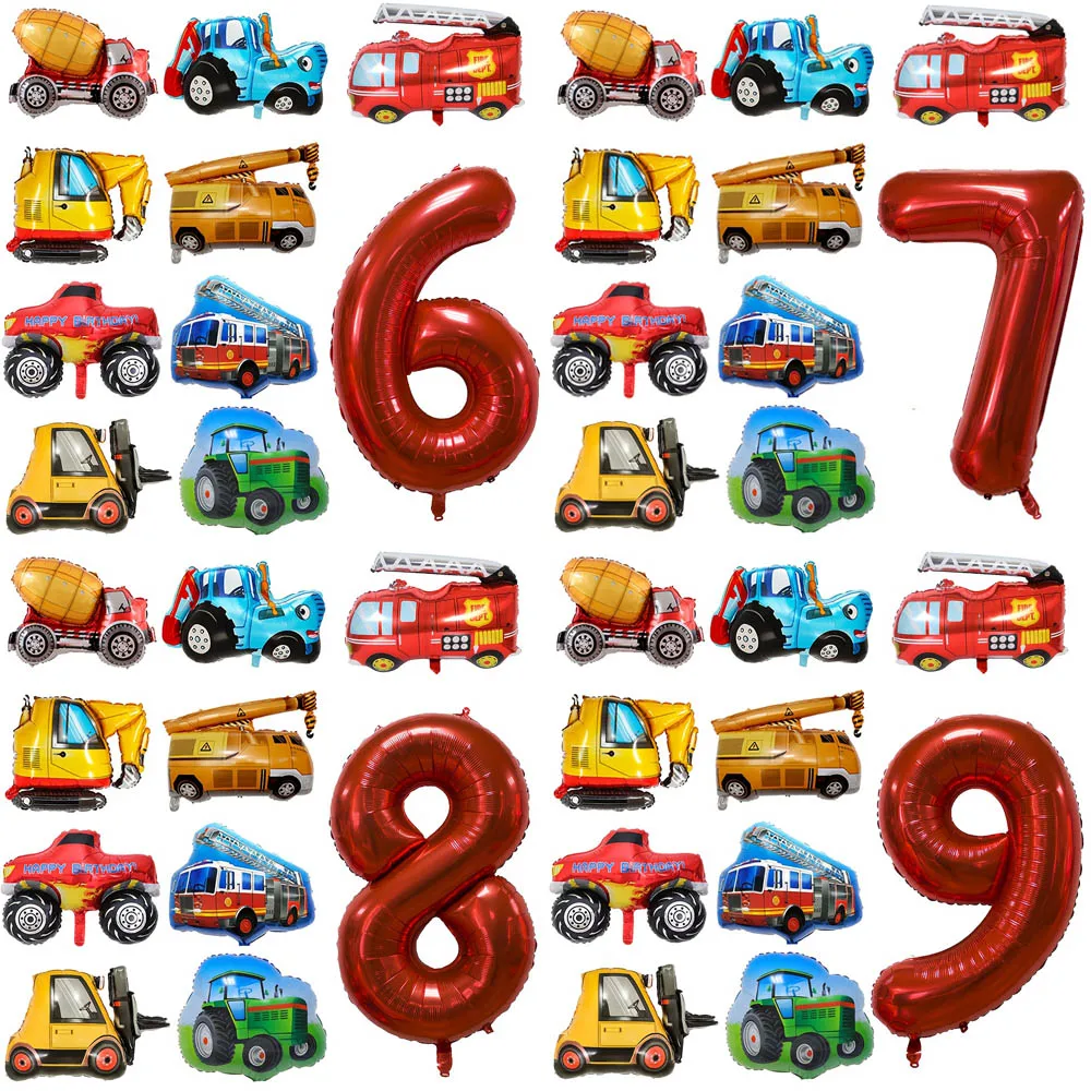 1Set Engineering Thema Bagger Folie Ballon 40in Anzahl Ballon Geburtstag Party Decor Bau Fahrzeug Traktor Auto Ballon Image