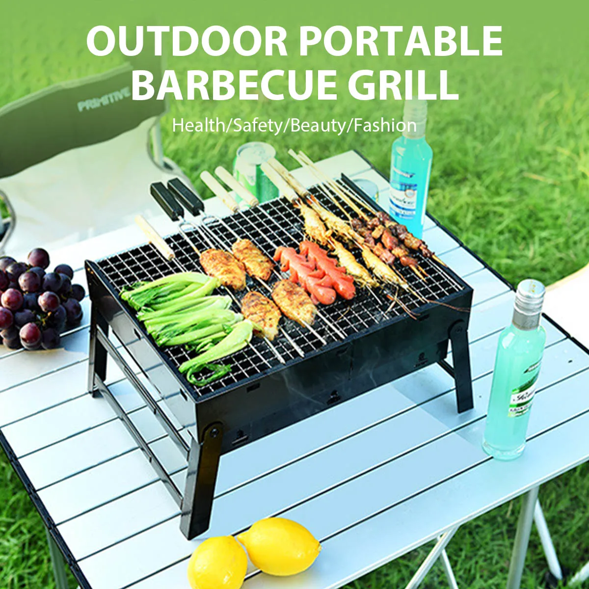Tragbare BBQ Grills Faltbare Stahl Hause Terrasse Grill Holzkohle Herd Grills Werkzeug Kochen Im Freien Camping Picknick Strand BBQ Grill Image