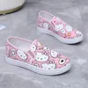 Hello Kitty Graffiti-Leinwandschuhe für Damen, niedrige Oberseite, niedliche Cartoon-Freizeitschuhe mit einem Fußpedal, Studenten-Fußschlinge, Schuhe, Geschenke