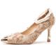 Women's Protective Fairy Feather Pointed Heels with Pearl Chain Ankle Strap & Diamond Butterfly 5cm/7.5cm Stiletto Cotton Blend Slip-Resistant Sole Sizes 34-44,Apricot(Heel:7.5cm),2 UK