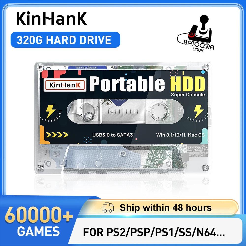 KINHANK 320G Super Console de jeu HDD 60000 jeux vidéo 70 émulateurs pour DC/MAME/SS/NAOMI/PS2/PS1 Plug and Play Batocera OS