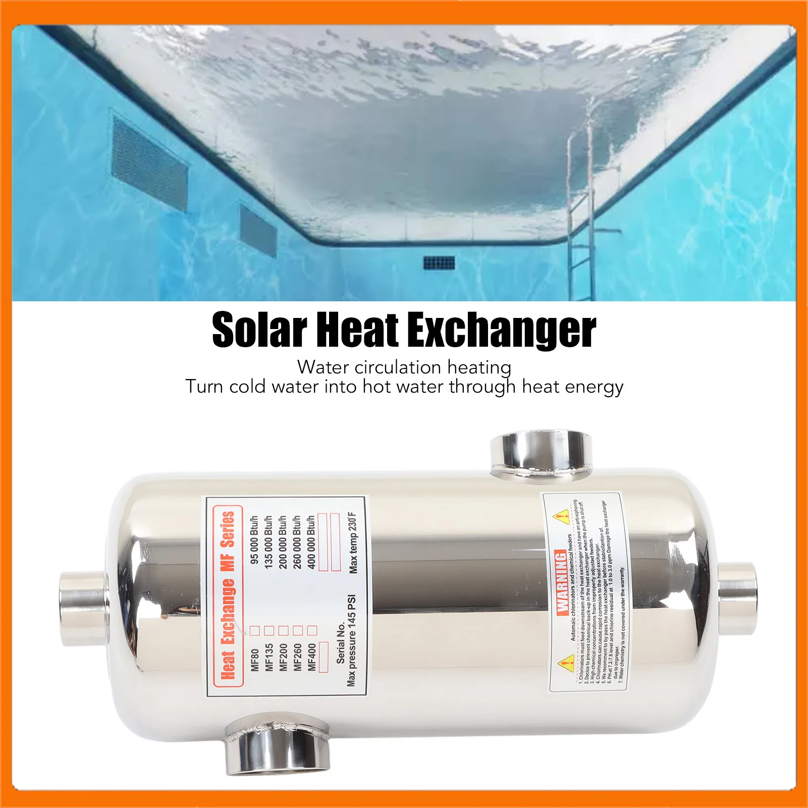 Solar-Wärmetauscher, Pool-Warmwasserbereiter, 40 kW, Pool-Wärmetauscher aus Edelstahl für Spa, Solar-Pool-Heizung, Schwimmbadheizung Image