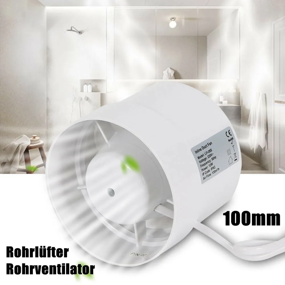 100mm/4 Zoll Badezimmer-Abluftventilator, 220V 12W, 130m³/h, ABS, Weiß, Runde 100mm Rohröffnung, Superleise 38dB