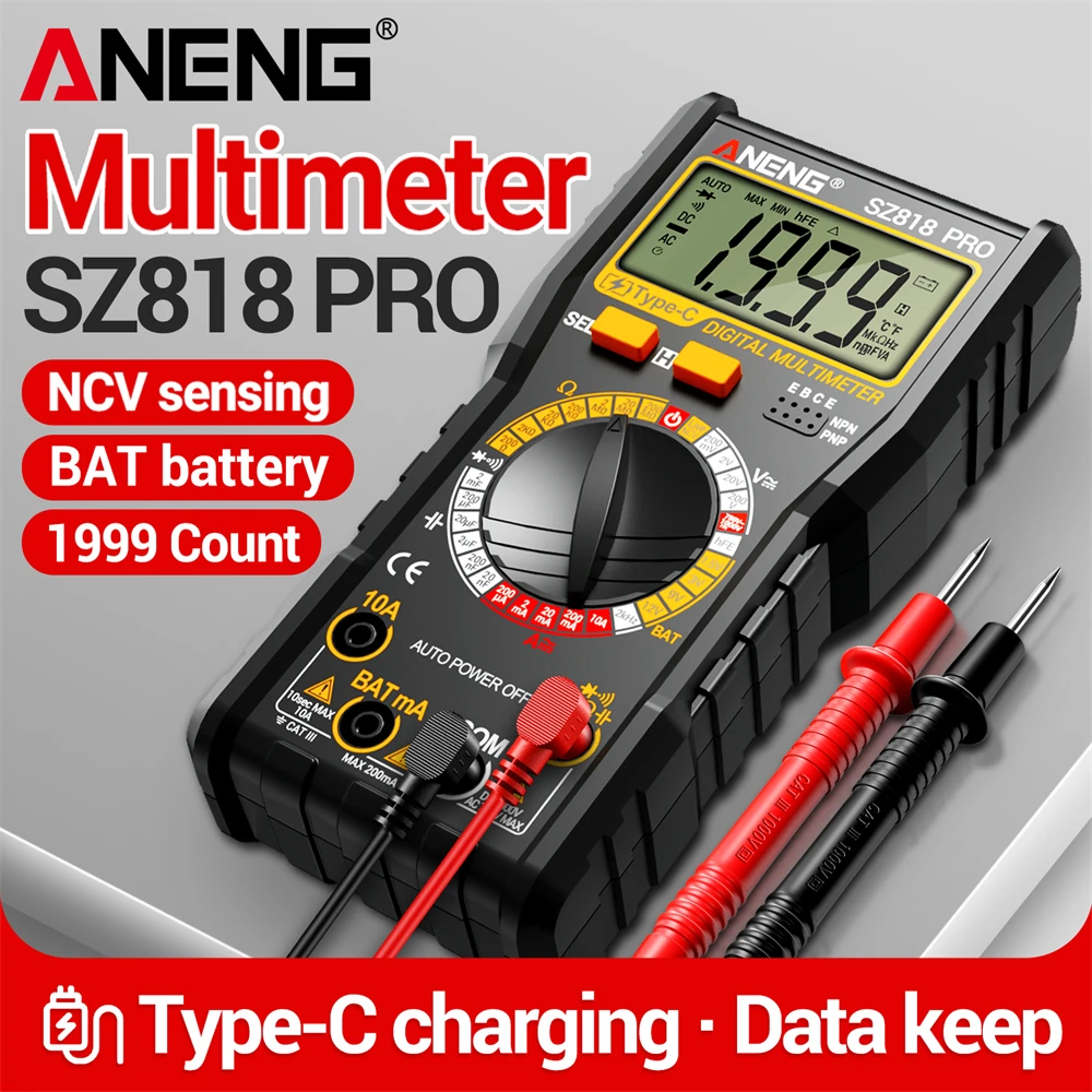 ANENG SZ818 PRO Multifunktionsmessgerät 1999 Zählungen Typ-C Wiederaufladbar NCV Berührungslose Elektrische Prüfung Multifunktionsmessgerät Image