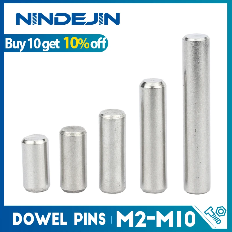 NINDEJIN 3-50 stücke metall dübel pins edelstahl m2 m 2,5 m3 m4 m5 m6 m8 m10 parallel pins solid zylinder lock pin GB119 Image