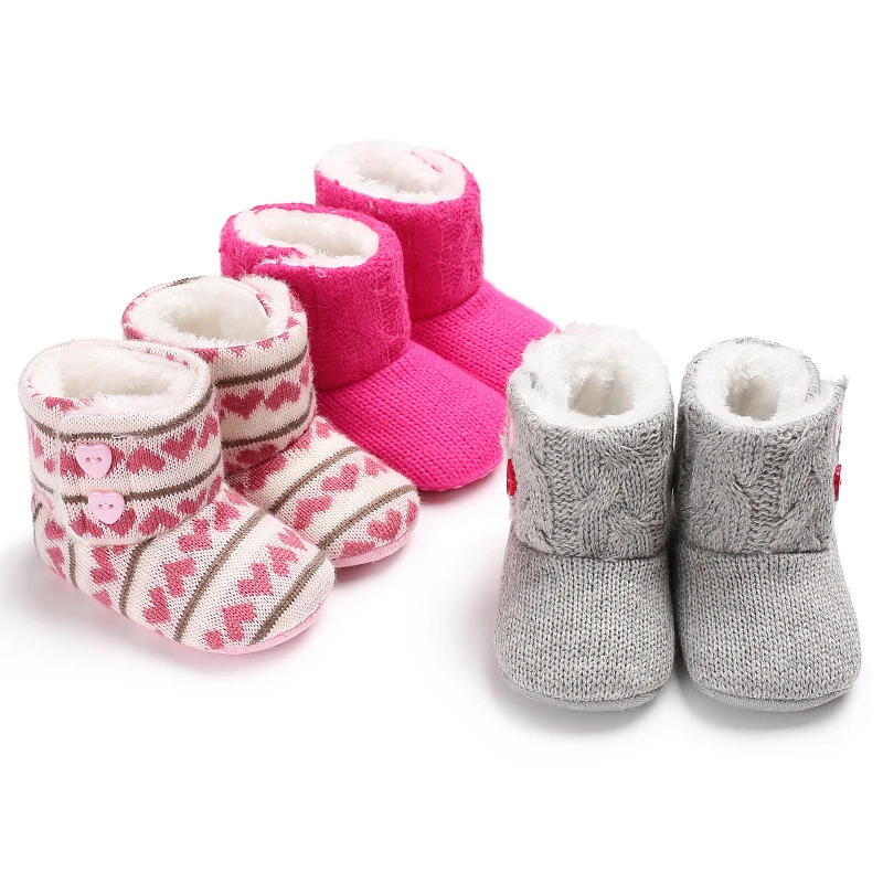 Winter-Schneestiefel für 0–1 Jahre alte Babys, Baumwollschuhe mit warmem und plüschigem Strickgarn, lässige Babyschuhe, Wanderstiefel