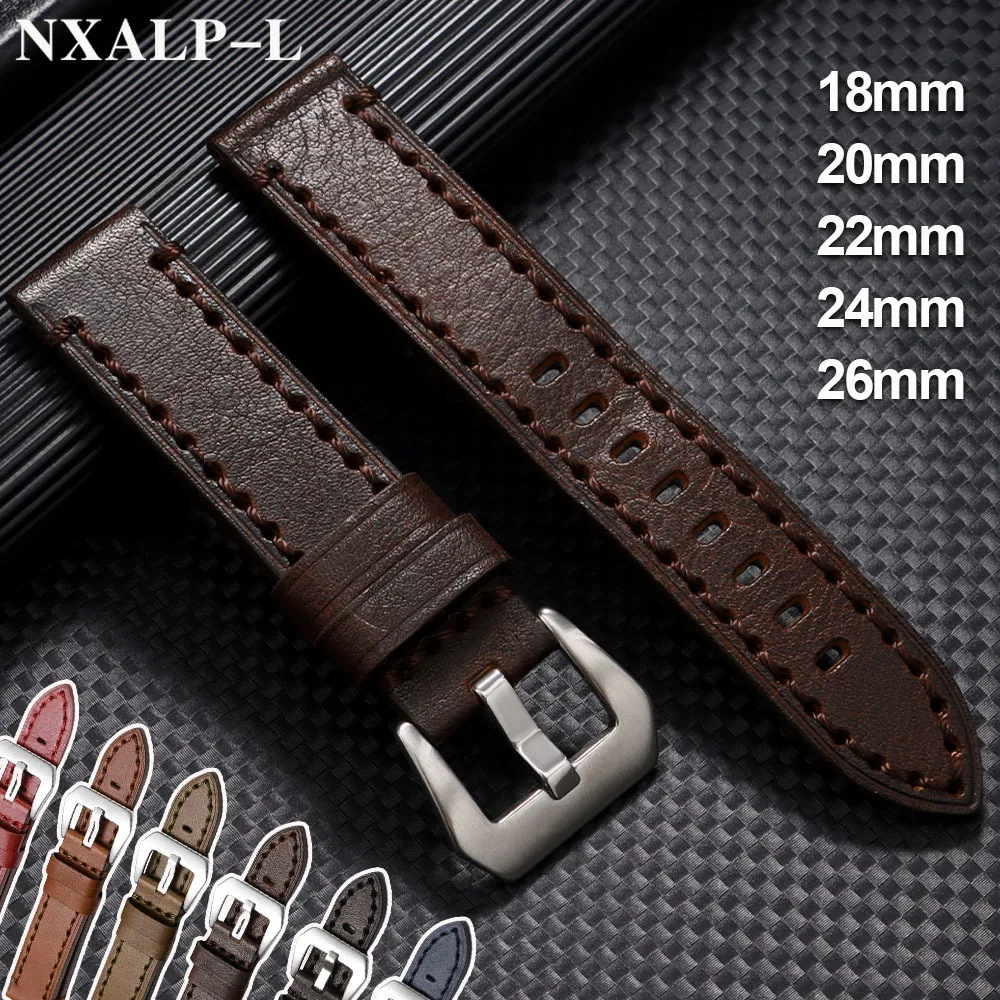 Nähte Armband Echtes Leder Uhrenarmband 18mm 20mm 22mm 24mm 26mm Rindsleder Armband für Panerai für Omega Armband Image