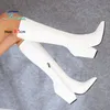 2023 herbst Winter Lange Stiefel 9,5 CM Chunk High Heels Frauen Weiß Spitz Stiefel Für Weibliche Nachtclub Party Große größe Schuhe