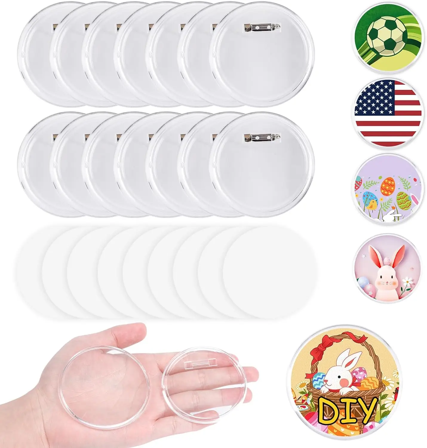 Épingles à boutons en acrylique Transparent, ensemble de badges vierges pour l'artisanat, fournitures scolaires et de bureau, épingles personnalisées pour la maison, DIY bricolage