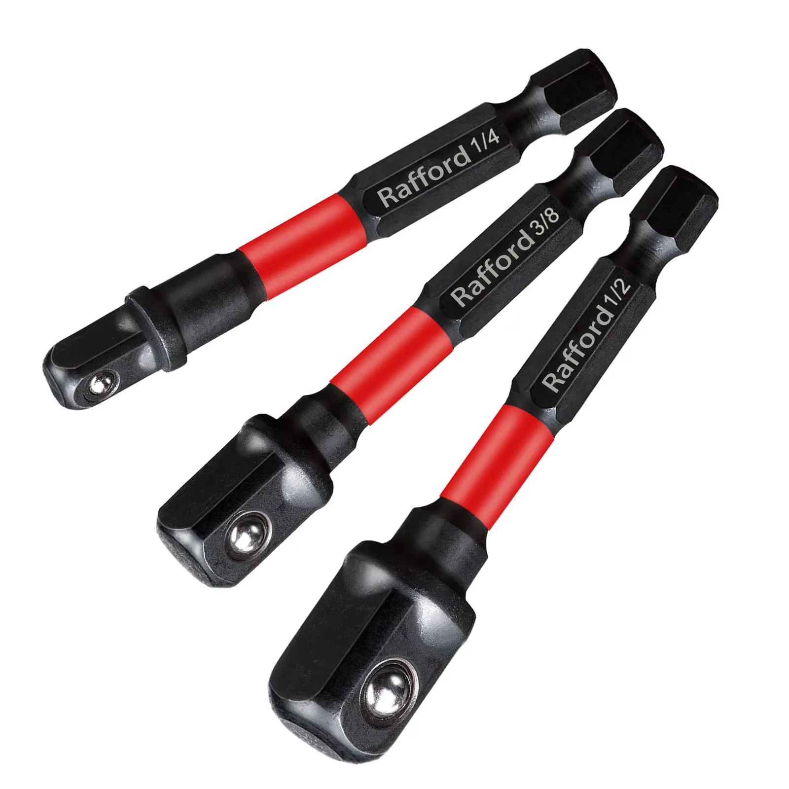 Rafford Schlagschrauber-Adapter-Set, 1/4 Zoll 3/8 Zoll und 1/2 Zoll Antrieb, Verlängerungsbit mit Halter, anpassbarer Bohrmaschine an Schlagschrauber mit hohem Drehmoment Image