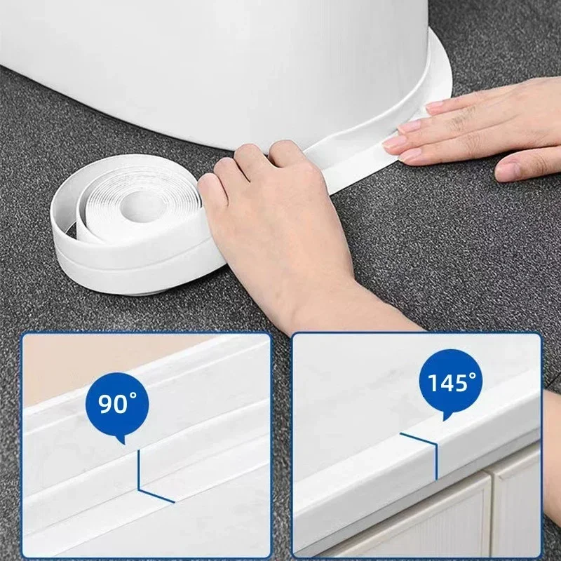 1PC 1m/39,9in Dusche Bad Dichtung Band Streifen Selbstklebende Wasserdichte Wand Aufkleber für Badezimmer Küche Dichtung abdichten Streifen Waschbecken Image