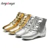 Plus Size Gold Silber Jazz Schuhe PU Modern Dance Bühnenaufführungen Stiefel Quadratische Turnschuhe mit weicher Sohle Tanzschuhe mit geteilter Absatzsohle