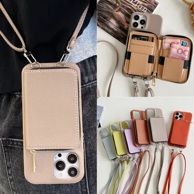 Wallet PU Leather Phone Case For iPhone 16 E 15 14 13 12 11 Pro Max Plus Mini Crossbody Shoulder Lanyard Card Holder Purse Cover