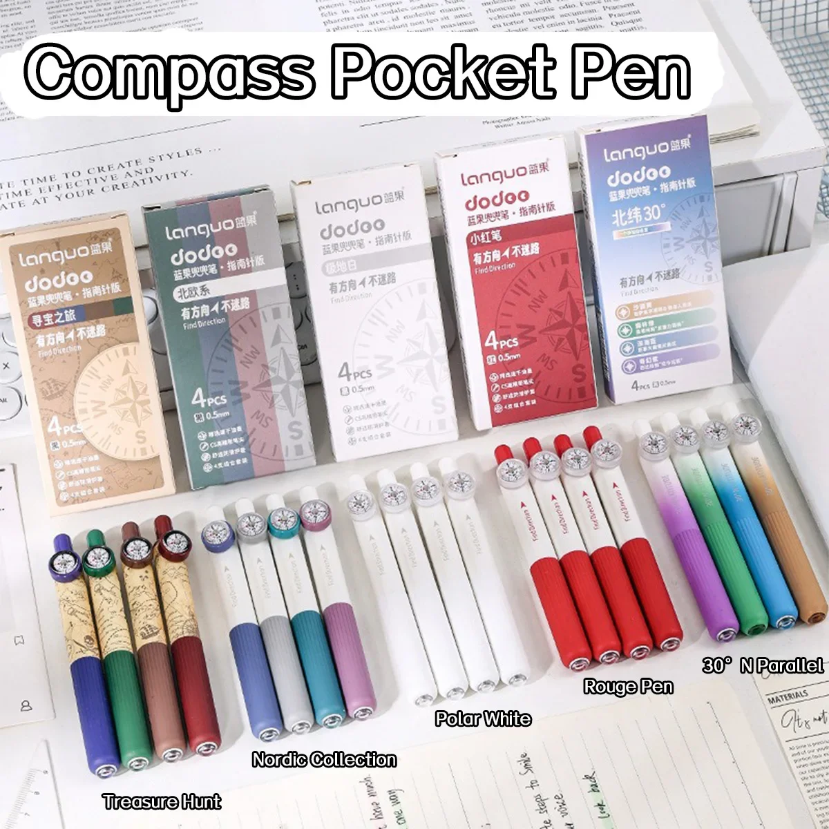 0,5 mm einziehbare Gelstifte, schnell trocknend, schwarze Tinte, feine Spitze, glattes Schreiben, lustige Kugelschreiber mit Kompass für Schulbriefpapier Image