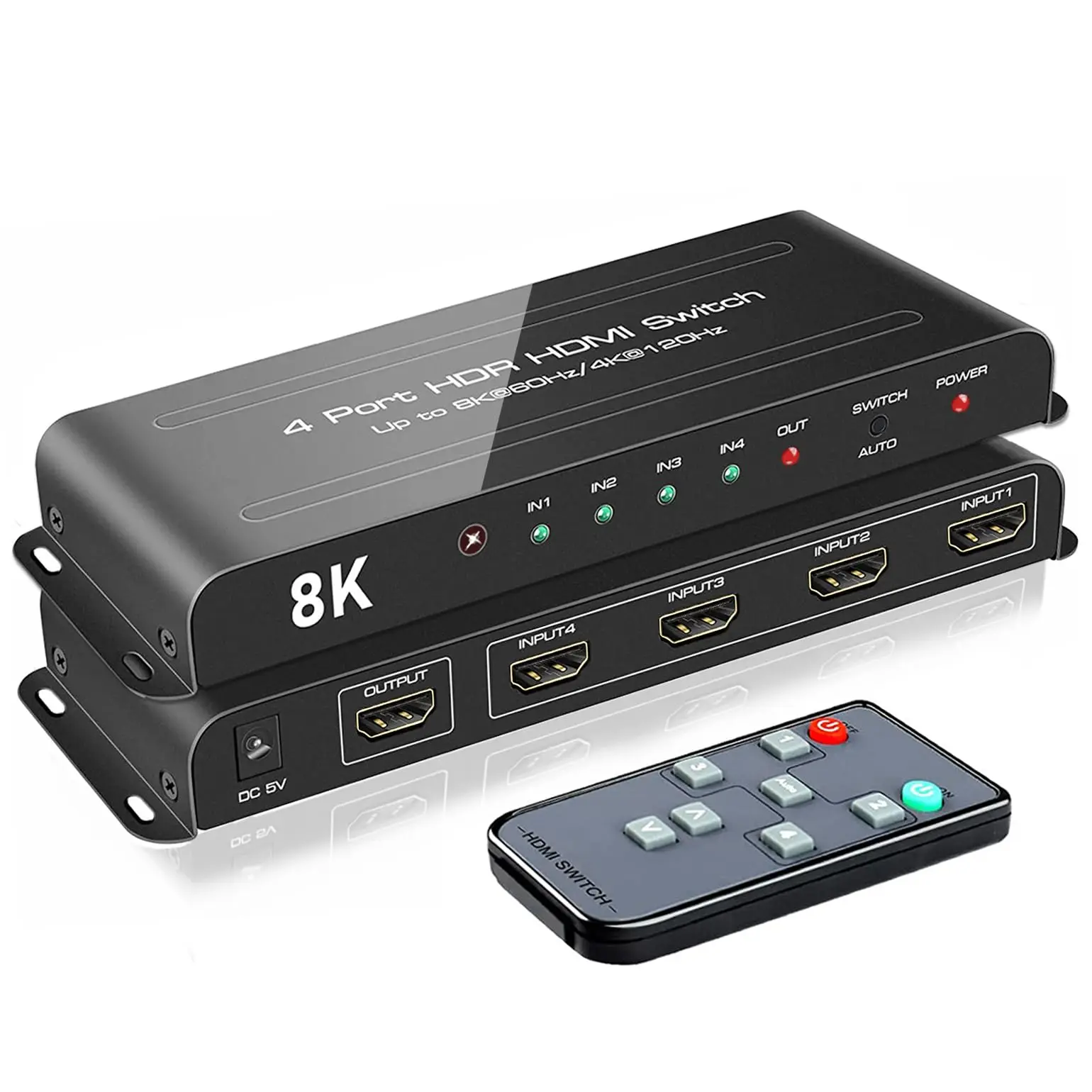 4 Ports 8K HDMI 2.1 Switch 4in1Out 48Gbps HDR 10+ Dolby Vision Atmos HDC 8K@60Hz 4K@120Hz HDMI Switcher Selector mit Fernbedienung Image