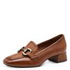 Pumps TAMARIS, Damen, Gr. 41, braun (cognac), Leder, unifarben, used, klassisch, Schuhe, Blockabsatz, Slipper, Businessschuh mit Zierriegel, Schmuckelement
