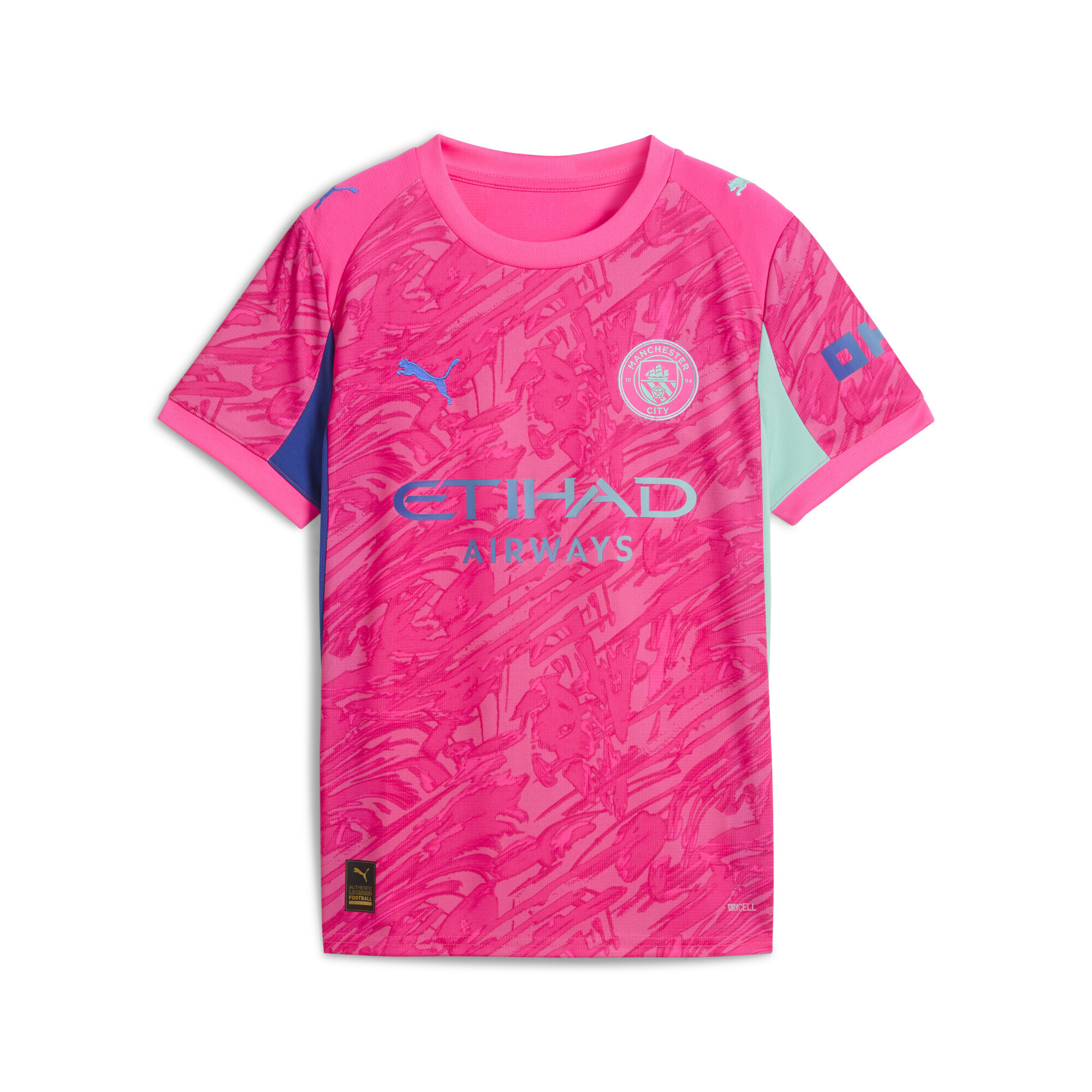 Trainingsshirt PUMA "Manchester City 25/26 Torwarttrikot Jugendliche", Kinder, Gr. 164, grün (fluro pink pes aquatic grün), Obermaterial: 100% Polyester; Rippe: 100% Polyester, regular fit, Rundhals, Shirts Image