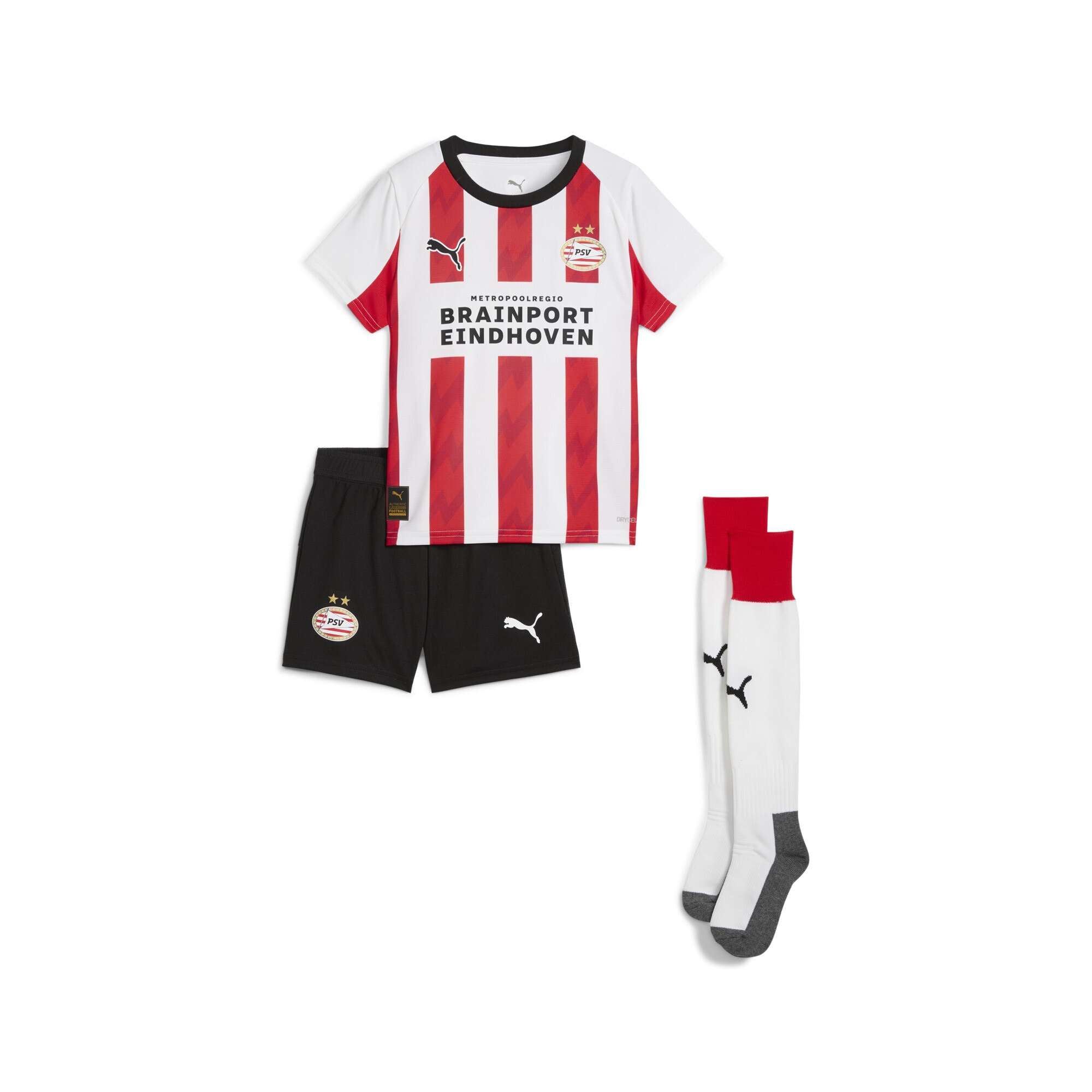 Trainingsanzug PUMA "PSV Eindhoven 25/26 Heimtrikot-Minikit Kinder", Herren, Gr. 110, weiß (for all time rot weiß), Obermaterial: 100% Polyester; Rippe: 100% Polyester, Sportanzüge Image
