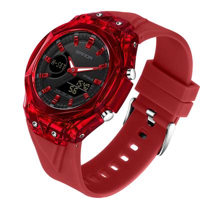 SANDA 6283 Fashion Electronic Quartz Watches for Man Dual Display Students Luminous Alarm Clock Shockproof Sports Digital Watch