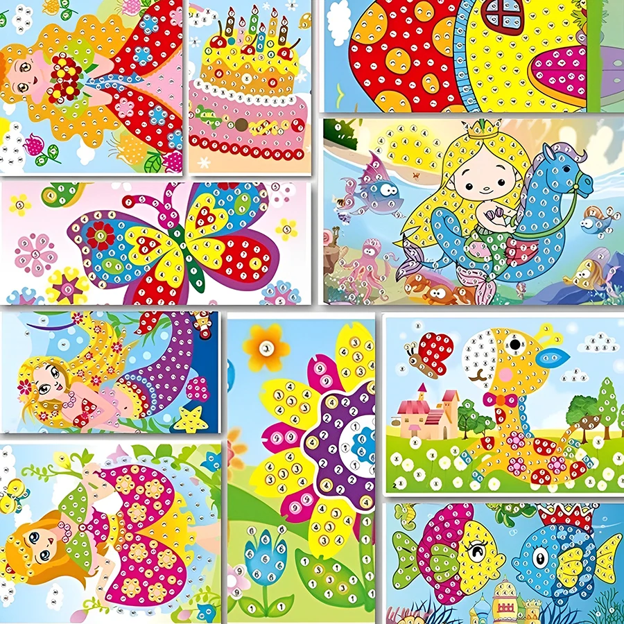 4-12 pièces dessin animé diamant cristal mosaïque autocollant peinture à la main bricolage couleur diamant peinture papier créatif bricolage Art Kits