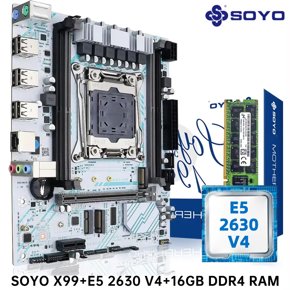 SOYO X99 Motherboard LGA 2011-3 Set Kit Xeon E5 2630 V4 CPU Prozessor 16G = 1*16G DDR4 REG ECC RAM Speicher M.2 NAME Für Computer Image