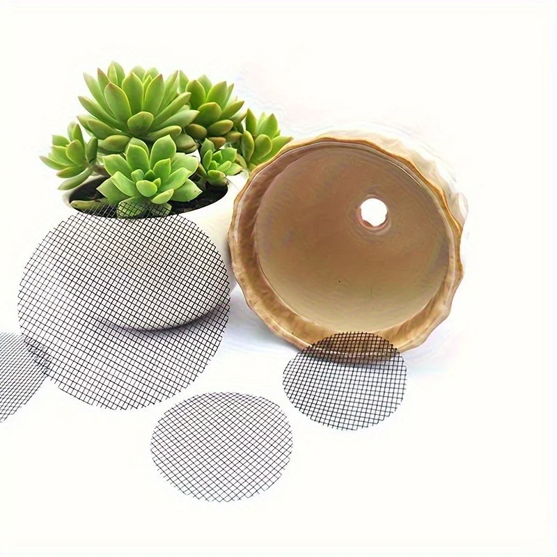 100 Stück, Blumentopfloch-Netzpolster, hält den Boden in und entwässernd, Gartenbedarf, Pflanzenschalen für den Innenbereich, Pflanzenschalen für Töpfe Image