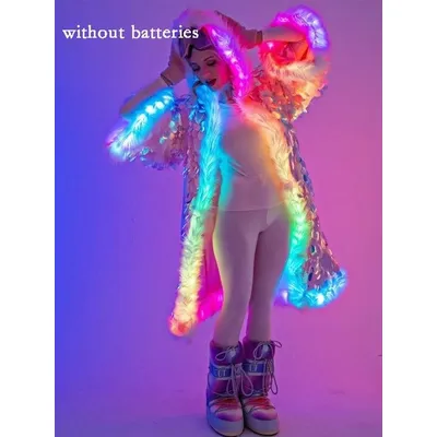 Mode Damen Kunstpelzmantel LED Pailletten Damen Langer Kapuzenmantel Halloween Karneval Weihnachten Cosplay Anime Kostüm für Frauen Image