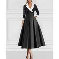 Elegantes A-Linien Cocktailkleid mit Revers und Tasche knöchellanges formelles Hochzeitskleid aus Satin glitzernde Falten Pailletten Schwarz und Weiß 3/4-Ärmel