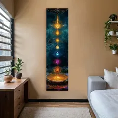 Vibrant Chakra Energy Vertical Tapestry Wall Hanging Mandala Meditation Wall Decor Human Energy Center and Balance Art Tapestry
