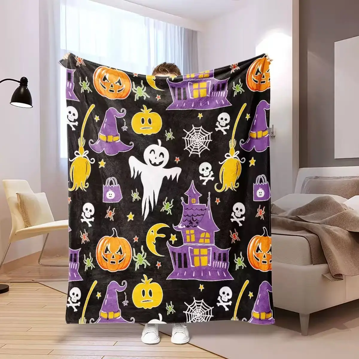 Nachtlicht-Samtdecke, Einhorn-Nickerchendecke, leuchtende Dinosaurierdecke, leuchtende Halloween-Decke, Fußball-Samtdecke Image